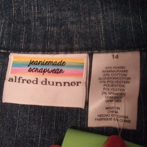2406 Jeaniemade Size 14 Alfred Dunner Upcycled Stretch Jean Jacket - Picture 7 of 10